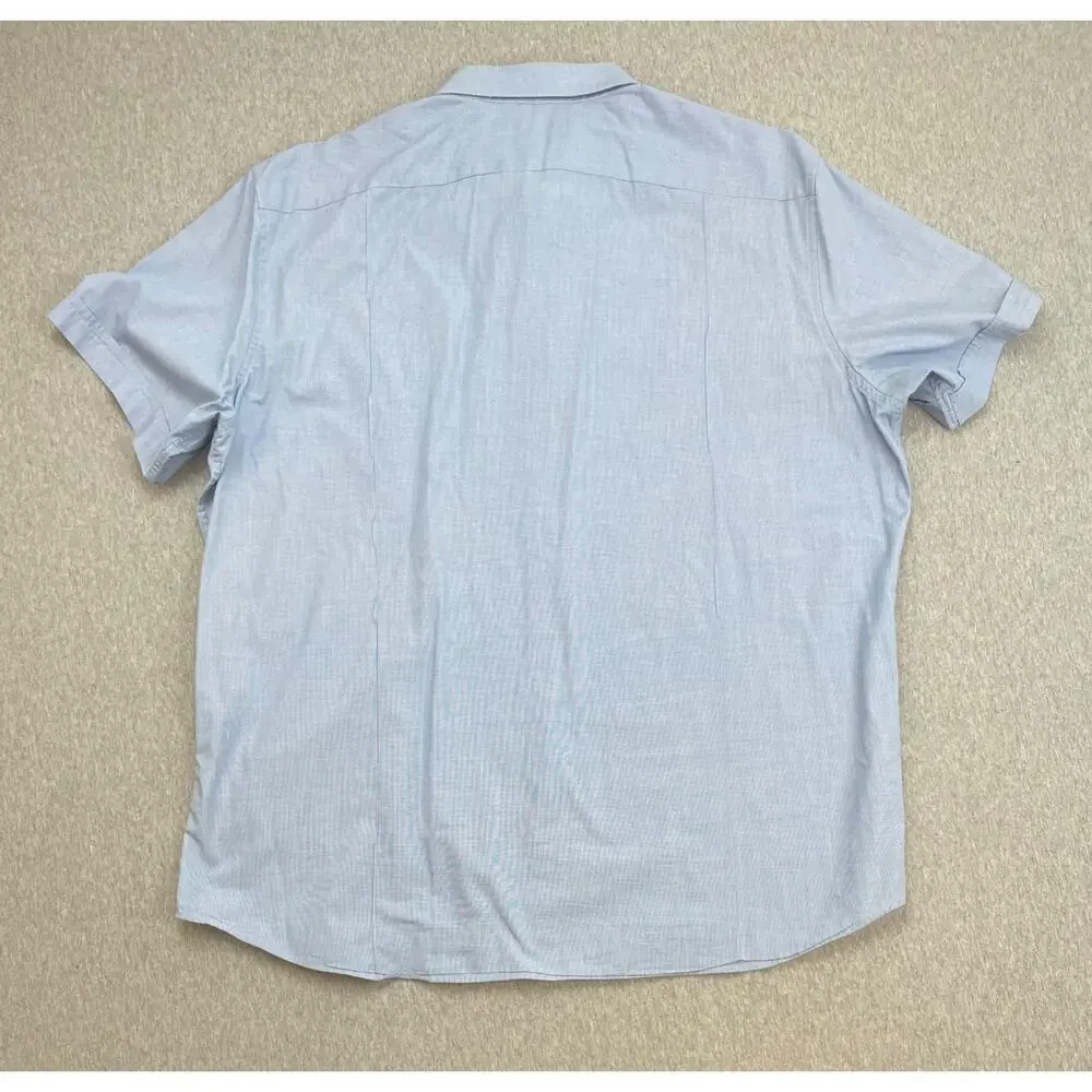 Banana Republic‎ Shirt Mens XL Blue Cotton Blend Stretch Short Sleeve Button Up